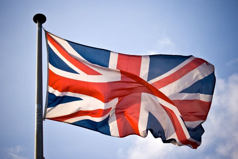 UK flag waving in the sky.